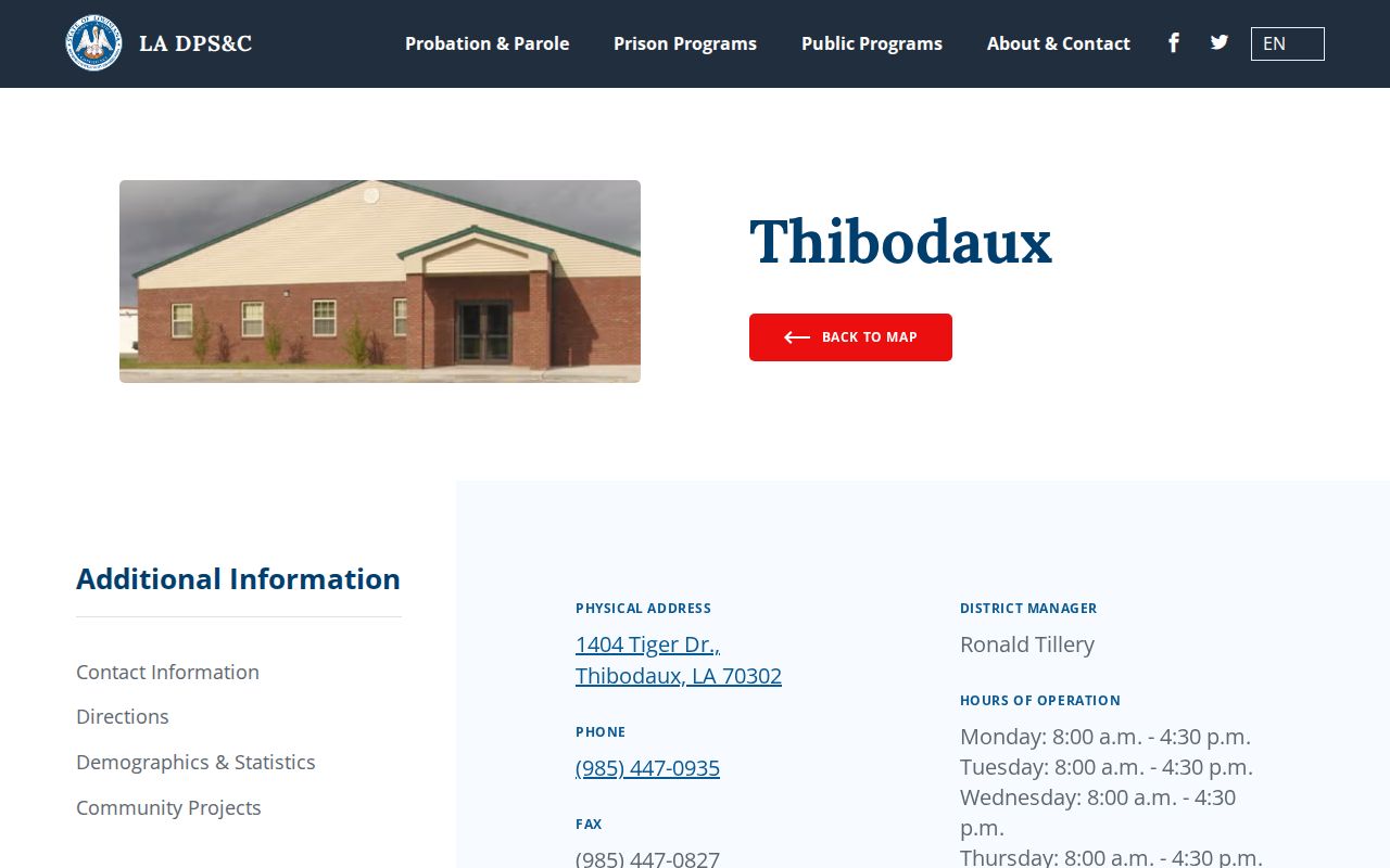 Lafourche Parish criminal history Thibodaux probation and parole office