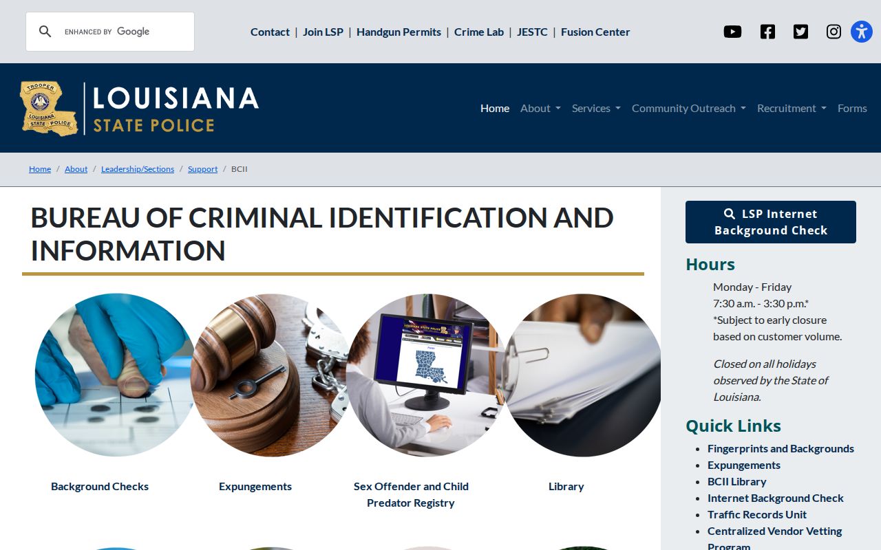 Lafourche Parish criminal history Louisiana BCII repository