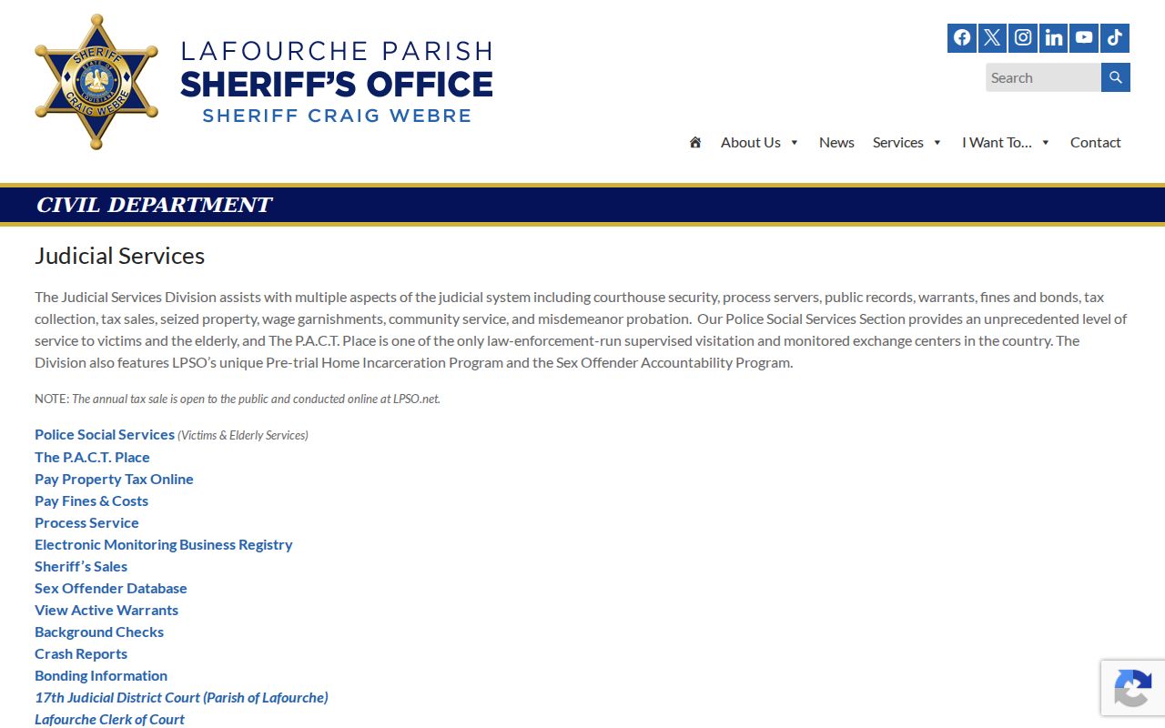 Lafourche Parish criminal records Judicial Services