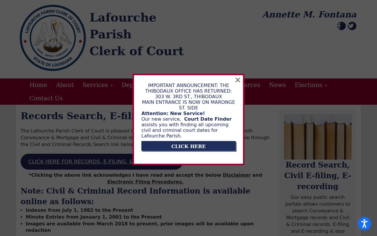 Lafourche Parish Clerk criminal court records search and subscriptions