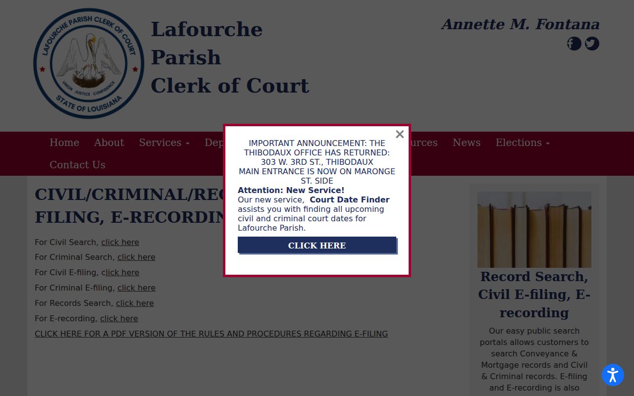 Lafourche Parish criminal court search and Court Date Finder routes