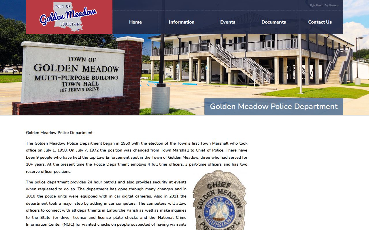 Official Golden Meadow Police Department information page