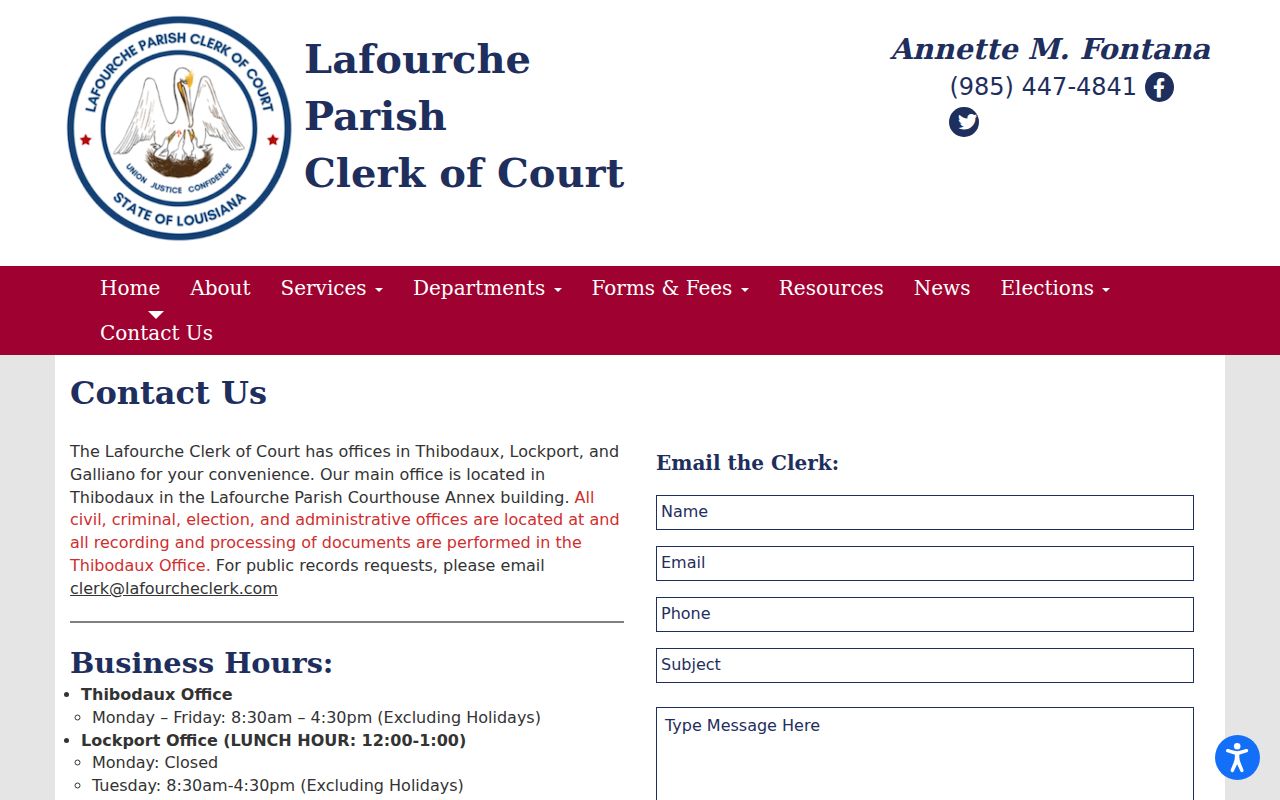 Lafourche Clerk of Court offices and schedules for Thibodaux